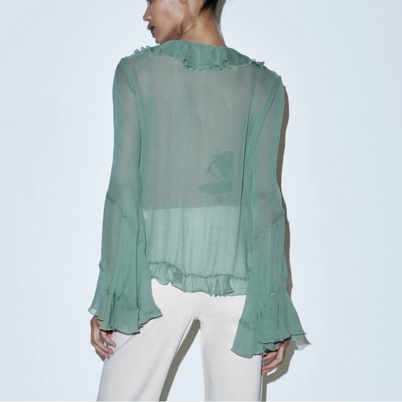 Zara semi-sheer blouse with truffles - turquoise - Picture 6 of 6